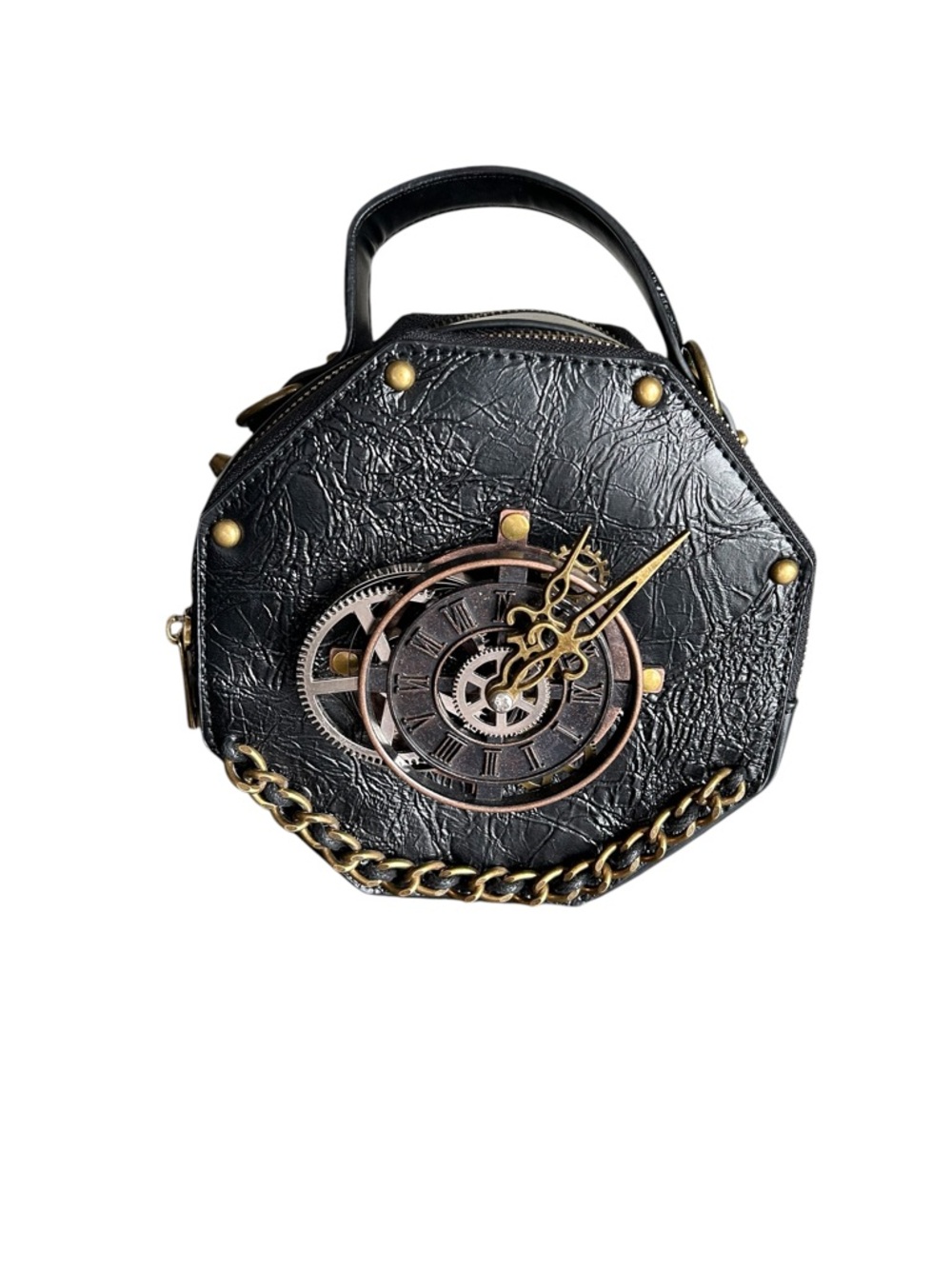 Black Steampunk Octagon Clock Face Handbag - great condition - Picture 5 of 9